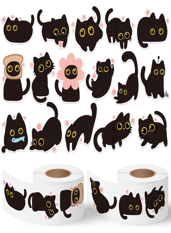 BkeeCten Black Cat Sticker Roll - 1000pcs Cute Black Cat Flower Waterproof Vinyl Reusable Laptop Stickers Coloring Book Scrapbook Water Bottle Page Activity Pad Birthday Party Favors Kids Skateboard - Image 1